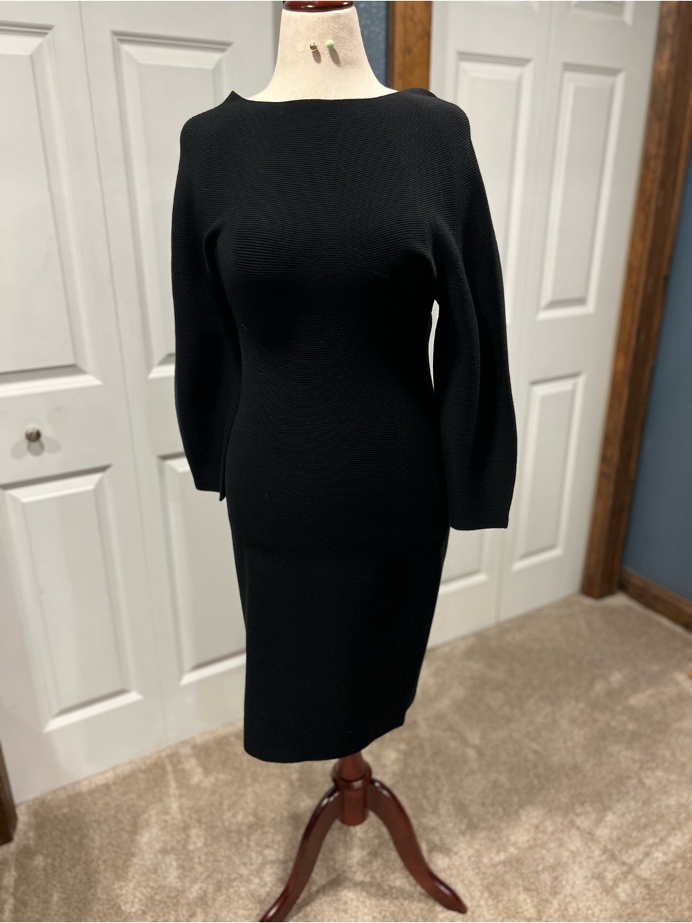 MM Lafleur Black Boatneck Midi Sheath Dress